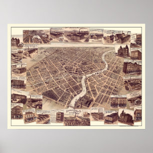 Pôster Chatham, SOBRE, mapa panorâmico de Canadá - 1870