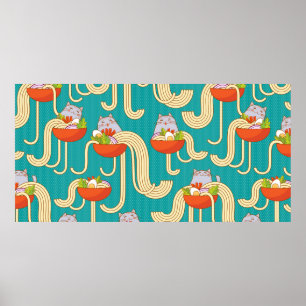 Poster Chatos de macarrão e gatos engraçados. Noodles c
