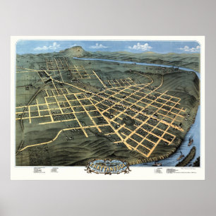Pôster Chattanooga, mapa panorâmico do TN - 1871