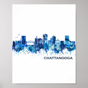 Poster Chattanooga Tennessee Skyline Blue