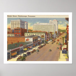 Poster Chattanooga TN, Vintage de Ruas de mercado dos ano