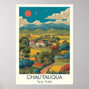 Poster Chautauqua New York Vintage Lake Art Rural