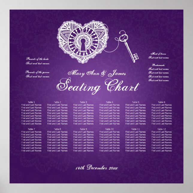Pôster Chave Do Gráfico De Casamento Para Meu Roxo Coraçã (Frente)