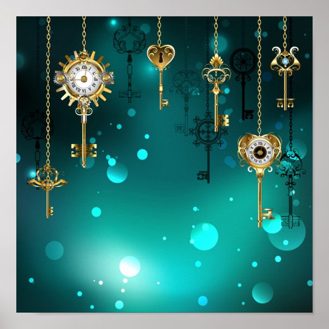 Poster Chaves de Esqueleto Anticas em Fundo Verde (Frente)