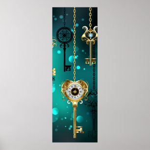 Poster Chaves de Esqueleto Anticas em Fundo Verde