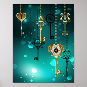Poster Chaves de Esqueleto Anticas em Fundo Verde