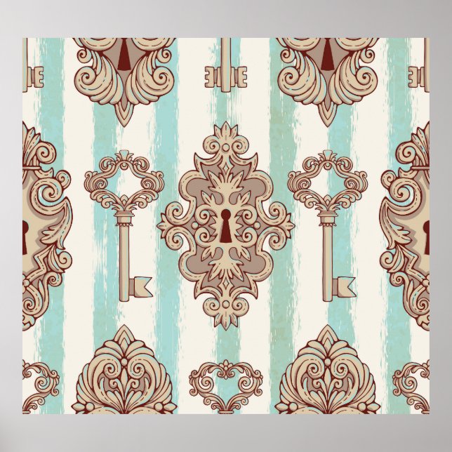 Poster Chaves de safra, fechaduras: padrão à mão livre. (Frente)