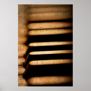 Poster Chaves e partitura velhas do piano do vintage