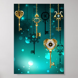 Poster Chaves esqueleto antigas em fundo verde