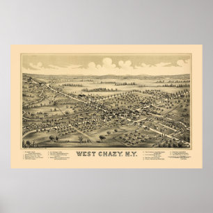 Poster Chazy ocidental, mapa panorâmico de NY - 1899