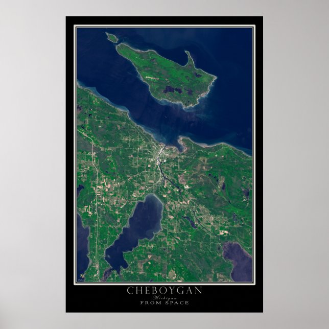 Poster Cheboygan Michigan Do Mapa Do Satélite Espacial (Frente)