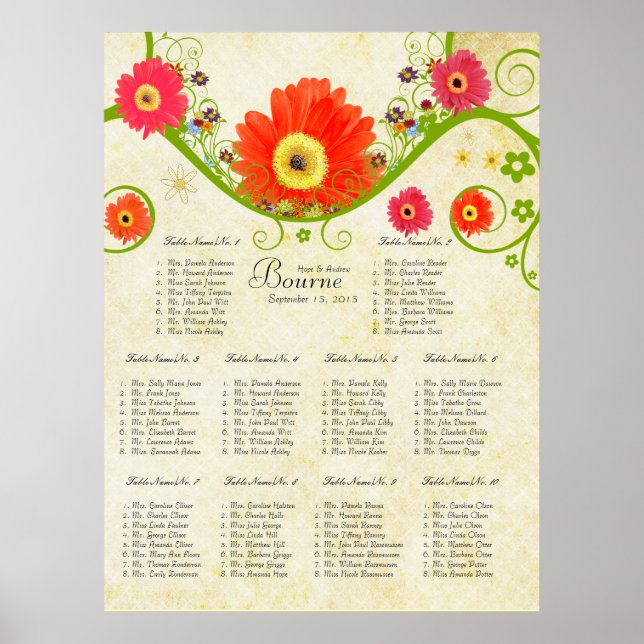 Poster Checked Gerber Daisy Seating Chart 10 Tables (Frente)