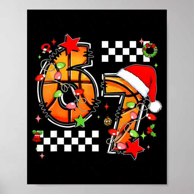 Poster Checkered 67 Basketball Santa Hat Christmas Six Se (Frente)