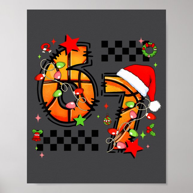 Poster Checkered 67 Basketball Santa Hat Christmas Six Se (Frente)