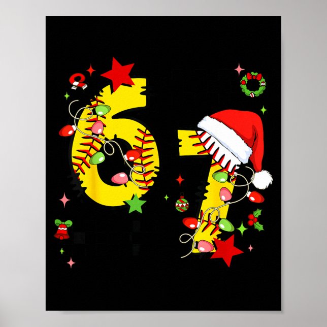 Poster Checkered 67 Softball Santa Hat Christmas Six Seve (Frente)