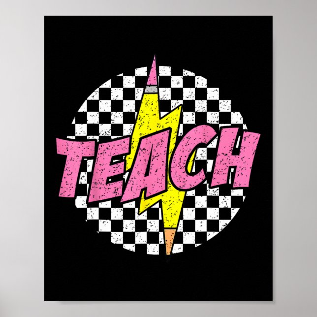 Poster Checkered Teach Pencil Lightning Bolt Back To Scho (Frente)