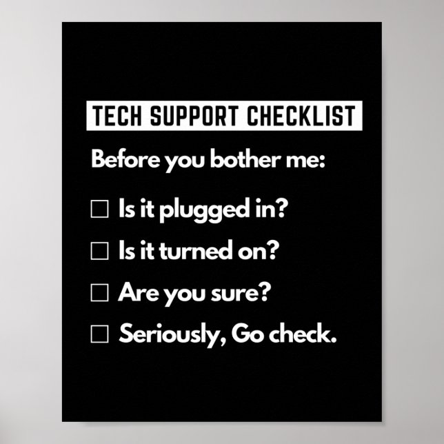 Poster Checklist para suporte técnico - Geek de computado (Frente)