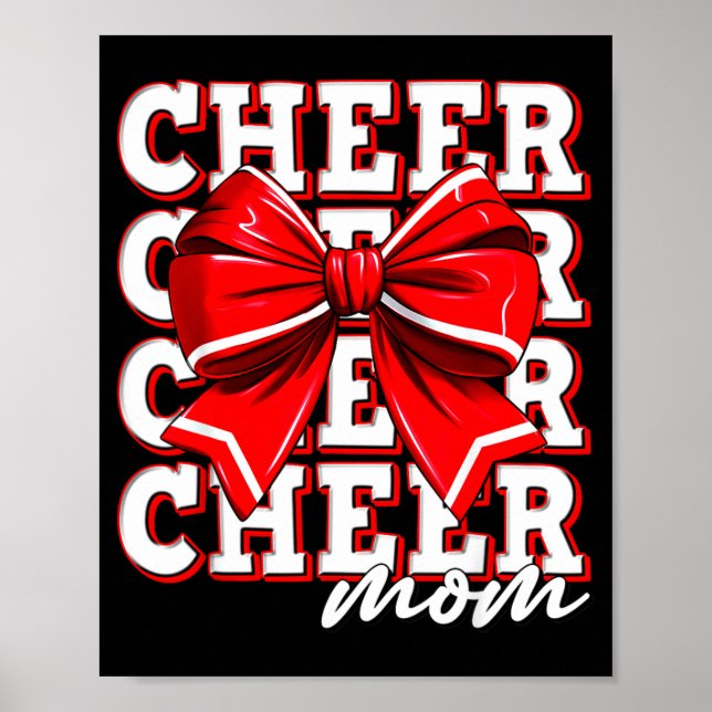 Poster Cheer Mom Cheerleader Bow Biggest Fan Red Team  (Frente)