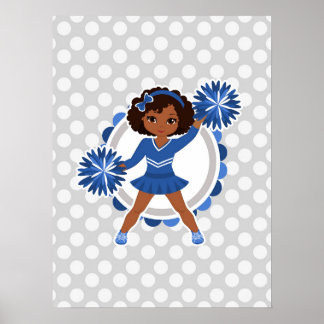 Poster Cheerleader Azul - Afro-Americano - Alegre