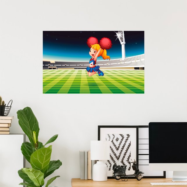 Poster Cheerleader bonito em campo desportivo (Criador carregado)