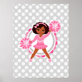 Poster Cheerleader rosa - Afro-Americano - Alegre