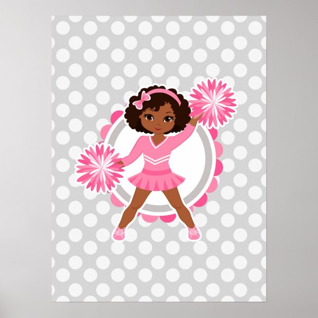 Poster Cheerleader rosa - Afro-Americano - Alegre (Frente)