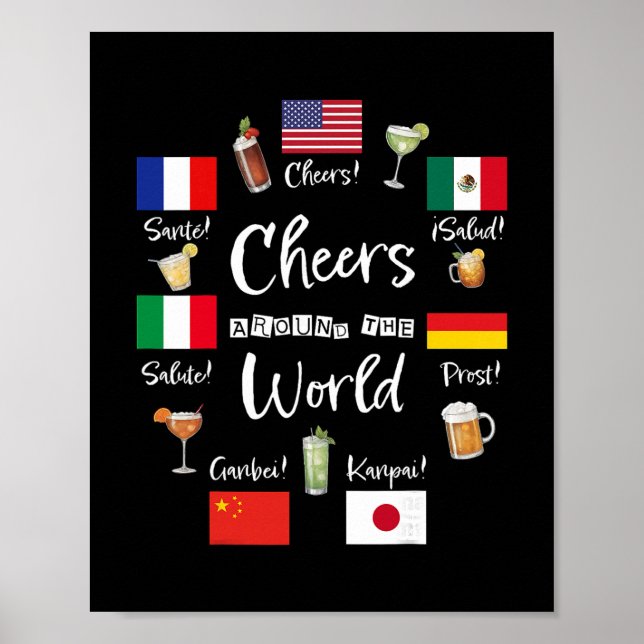 Poster Cheers Around The World Vacation Drinking Funny Dr (Frente)