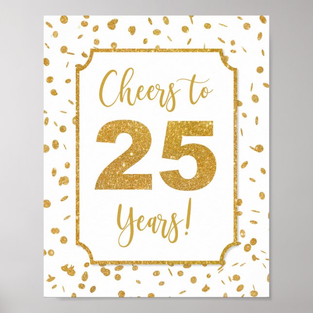 Poster Cheers to 25 Years Gold Confetti Party Sign (Frente)