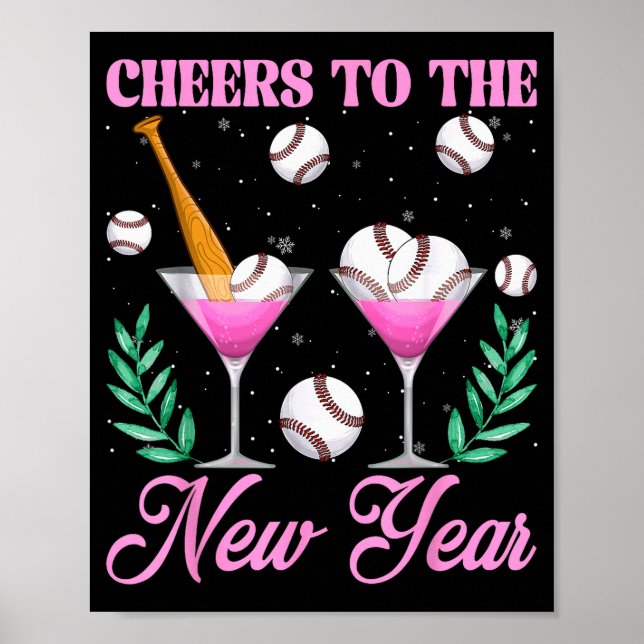 Poster Cheers To The New Year Champagne Gl &amp; Baseball (Frente)