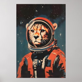 Poster Cheetah Astronaut Poster, Cheetah Retro Print