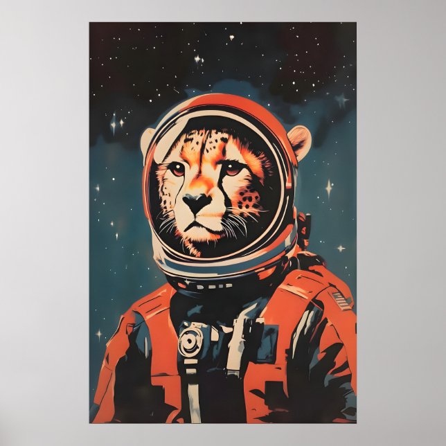 Poster Cheetah Astronaut Poster, Cheetah Retro Print (Frente)