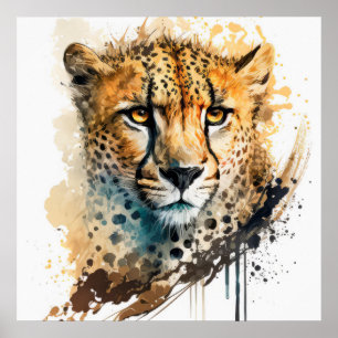 Poster Cheetah Retrait Animal Pintando Vida Selvagem ao a