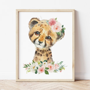 Poster Cheetah, Safari, Flores Rosa, Enfermeiro Garota