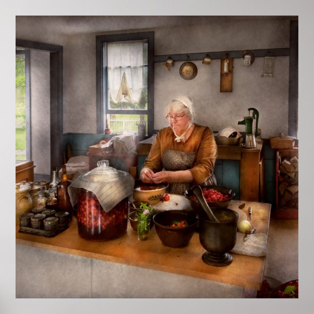 Pôster Chef - Cozinha - Limpeza de cerejas (Frente)