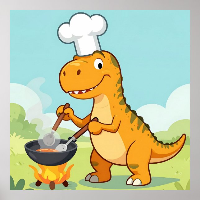 Poster Chef Dinossauro Cozinhando Divertido (Frente)
