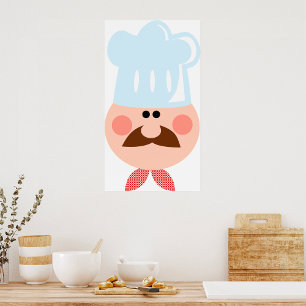 Poster Chef Italiano com Bigode e Chapéu