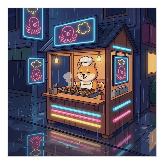 Pôster Chef Shiba's Neon Takoyaki Stand (Frente)