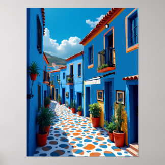 Poster Chefchaouen Marroquino Blue City - Viagem vibrante