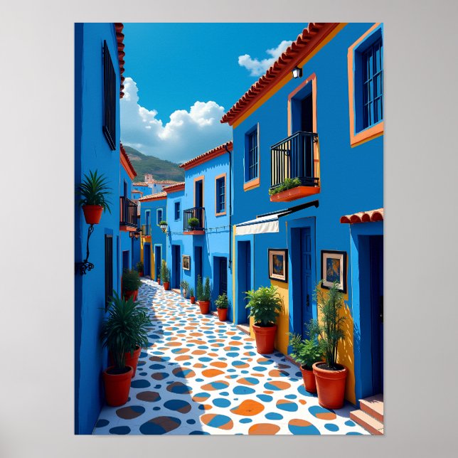 Poster Chefchaouen Marroquino Blue City - Viagem vibrante (Frente)