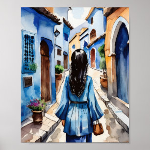 Poster Chefchouen Marrocos Watercolor