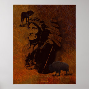 Poster Chefe Americano Nativo, Buffalo e Arte Equina Pint