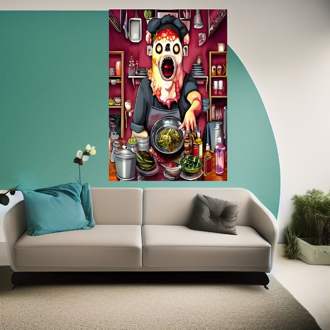 Poster Chefe de cozinha monstro na cozinha | AI Art Poste (Criador carregado)