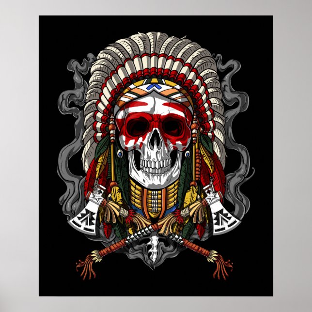 Poster Chefe de Headdress Indígena Nativo Americano (Frente)
