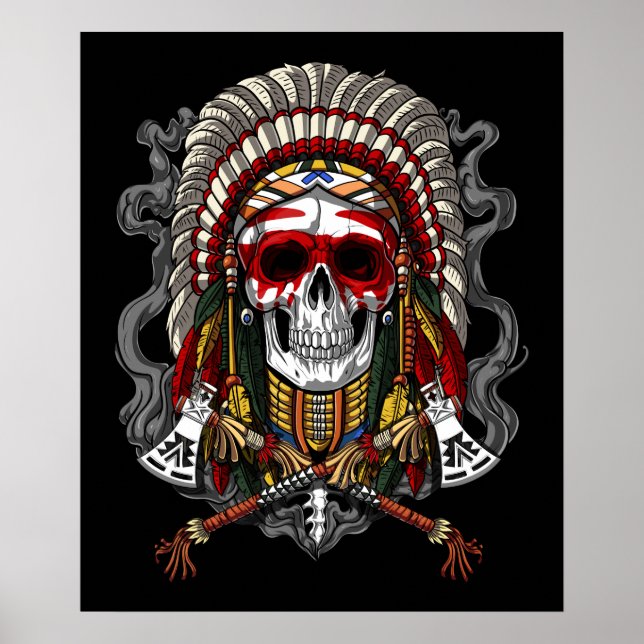 Poster Chefe de Headdress Indígena Nativo Americano (Frente)