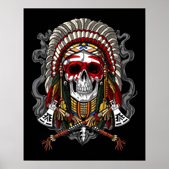 Poster Chefe de Headdress Indígena Nativo Americano (Frente)