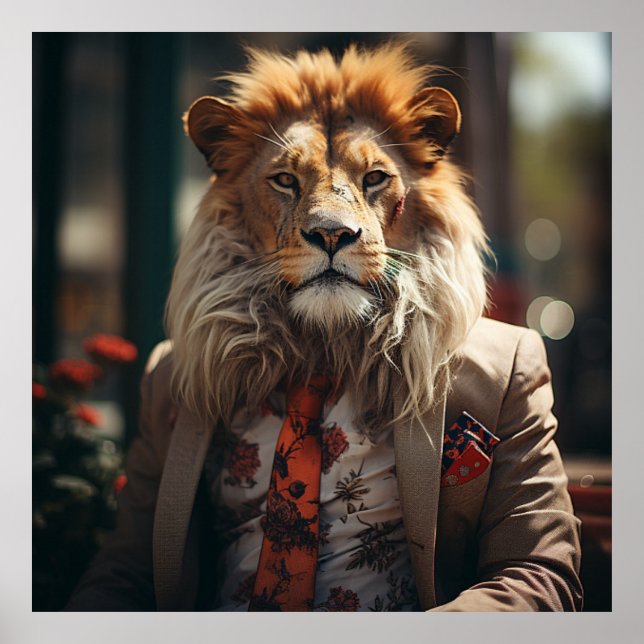 Poster Chefe do Crime Lion em um terno e gravata (Frente)