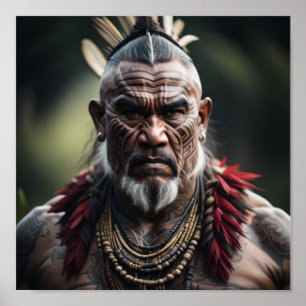Poster Chefe do Guerreiro Maori em Headdress