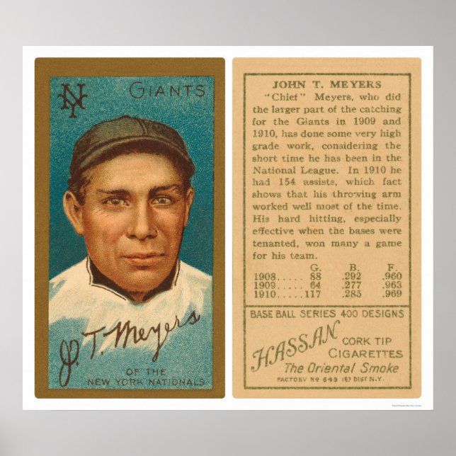 Pôster Chefe Meyers Giants Baseball 1911 (Frente)