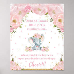Poster Chegada do Chá de fraldas Elefante Cheer Pop Cham