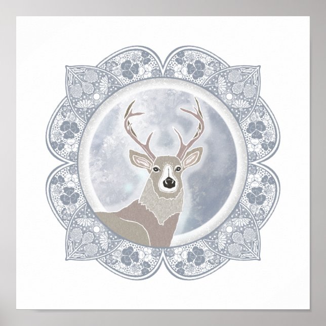 Poster Cheio Buck Moon | Ilustração da Lua de julho (Frente)